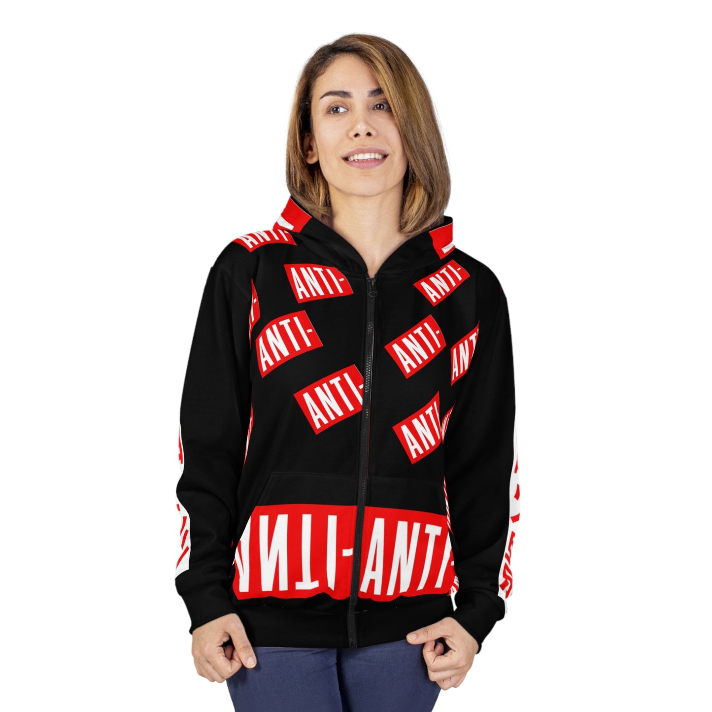 Anti Anti Unisex Zip Hoodie (AOP)