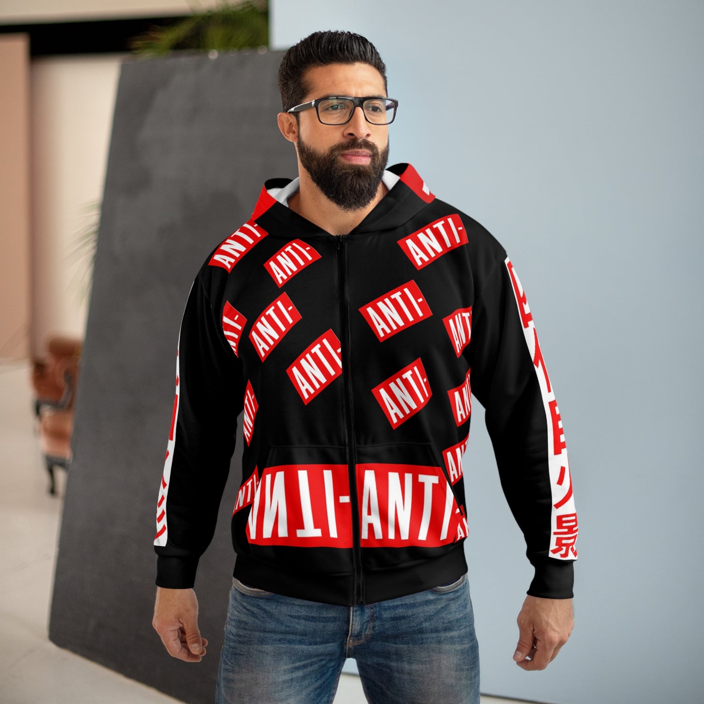 Anti Anti Unisex Zip Hoodie (AOP)