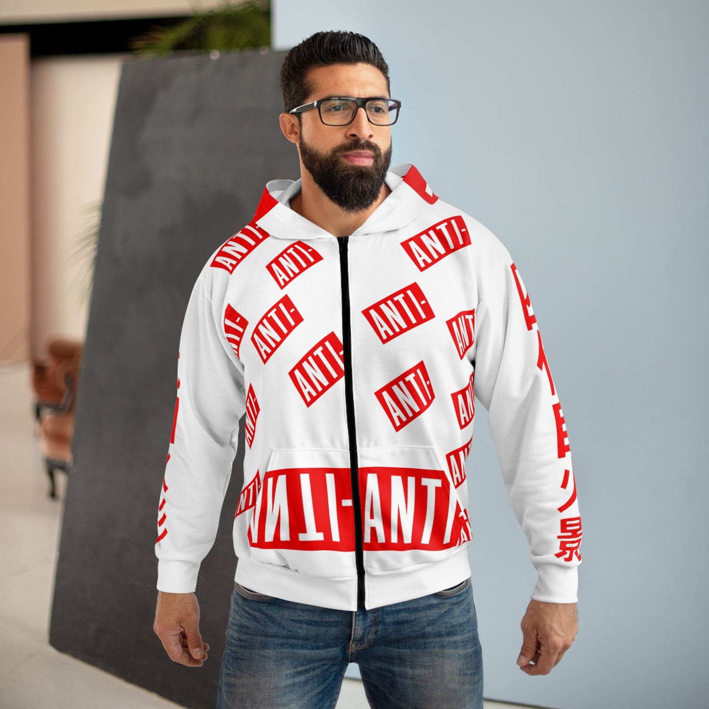 Anti Anti Unisex Zip Hoodie (AOP)
