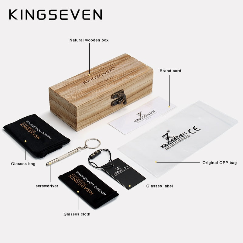 KINGSEVEN Brand 2022 Fashion Handmade Natural Wooden Sunglasses