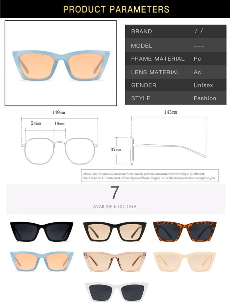 Vintage Cat Eye Sunglasses Square Small Frame