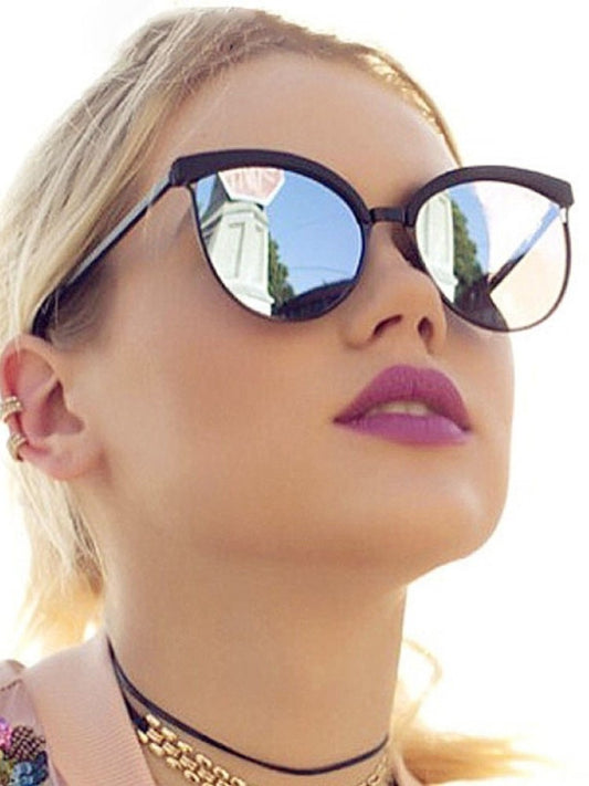 Vintage Cat Eye Mirror Half Frame Sun Glasses