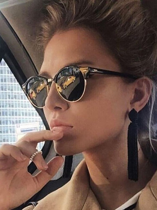 Round Retro Half Frame Summer Style Sun Glasses